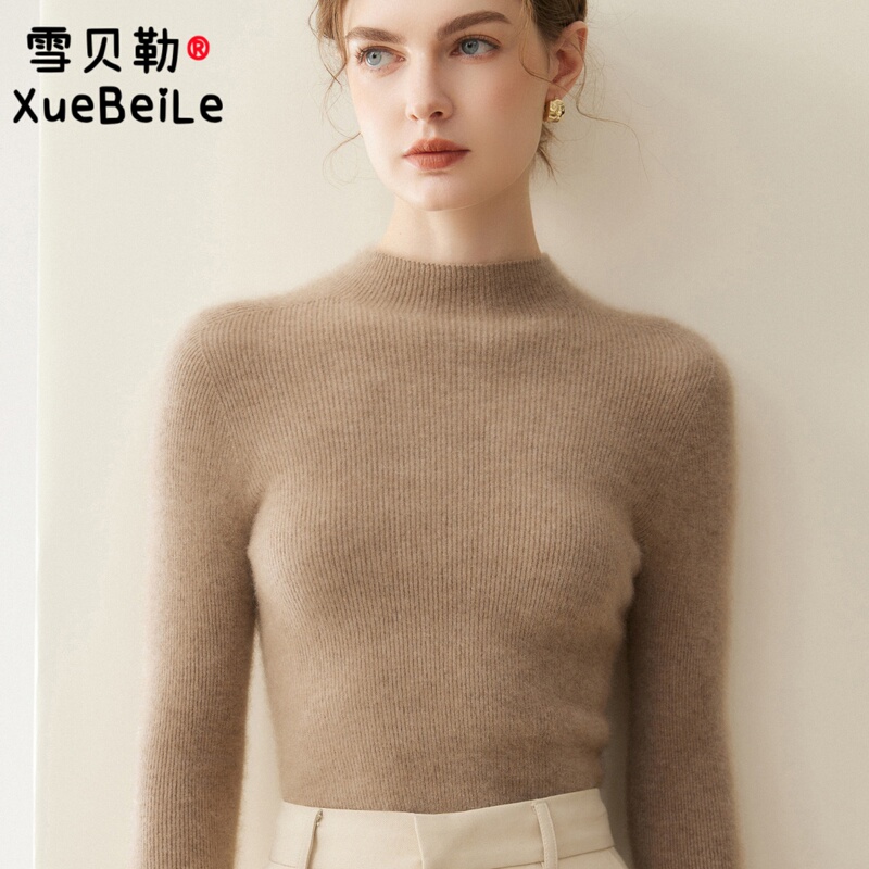 Autumn and Winter 100% Pure Cashmere Sweater for Women, Half Turtleneck, Slim Fit, Striped Pullover Sweater, Inner Knit Base Layer Autumn and Winter 100% Pure Cashmere Sweater for Women, Half Turtleneck, Slim Fit, Striped Pullover Sweater, Inner Knit Base Layer