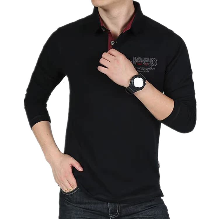 Mùa xuân mới ve áo cotton nam dài tay áo thun rộng giản dị kích thước lớn chạm đáy áo sơ mi cotton nam áo thun nam tay dài