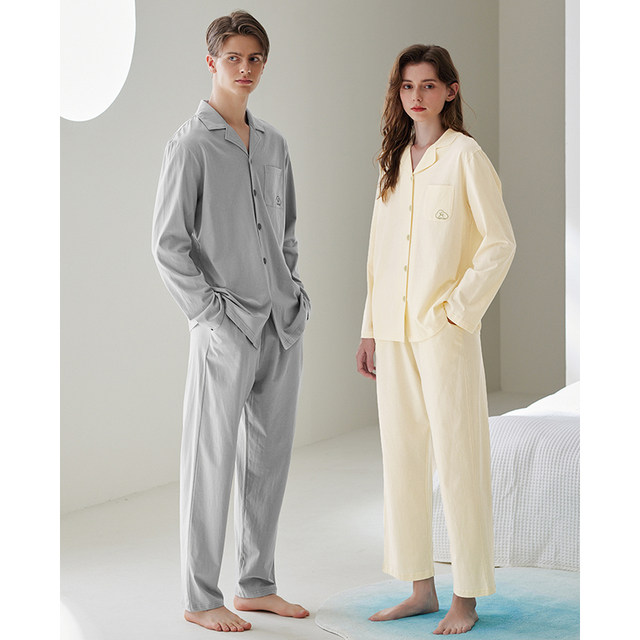 Fenton ຄູ່ນອນ pajamas ຝ້າຍບໍລິສຸດຂອງແມ່ຍິງພາກຮຽນ spring ແລະດູໃບໄມ້ລົ່ນໃຫມ່ trousers ແຂນຍາວດູໃບໄມ້ລົ່ນດູໃບໄມ້ລົ່ນບວກຂະຫນາດເຄື່ອງນຸ່ງຫົ່ມເຮືອນຝ້າຍຜູ້ຊາຍຊຸດ