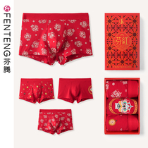 Fenteng underwear men summer red festive wedding mens boxer pants pure cotton born year shorts four-corner pants