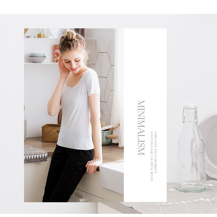 Bộ đồ ngủ mùa hè Fenton nữ ngắn tay áo thun nữ cổ tròn Slim phiên bản Hàn Quốc của áo sơ mi màu rắn đáy mùa hè dịch vụ tại nhà áo kiểu nữ đẹp