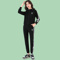 Spring and autumn new hooded cardigan two-piece slim sportswear casual womens suit sweater fashion-free womens clothing