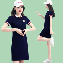 2021 summer new sports casual dress aged fashion slim short sleeve polo shirt womens long skirt