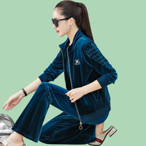 Spring and autumn new fashion gold velvet high-end thin three-piece Korean leisure sportswear womens suit womens clothing