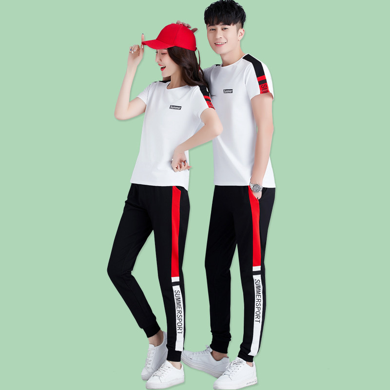 Spring and summer Short-sleeved trousers Large size couple shipping sports clothes Women's suit Outdoor fitness running casual clothes Men's clothing