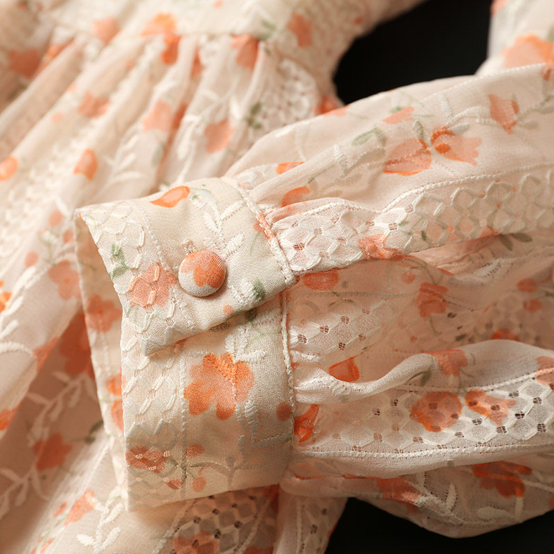 R this order~do not pick people's good-looking bubble sleeve pleated sweet high waist sweet medium-long dress 21 women's spring