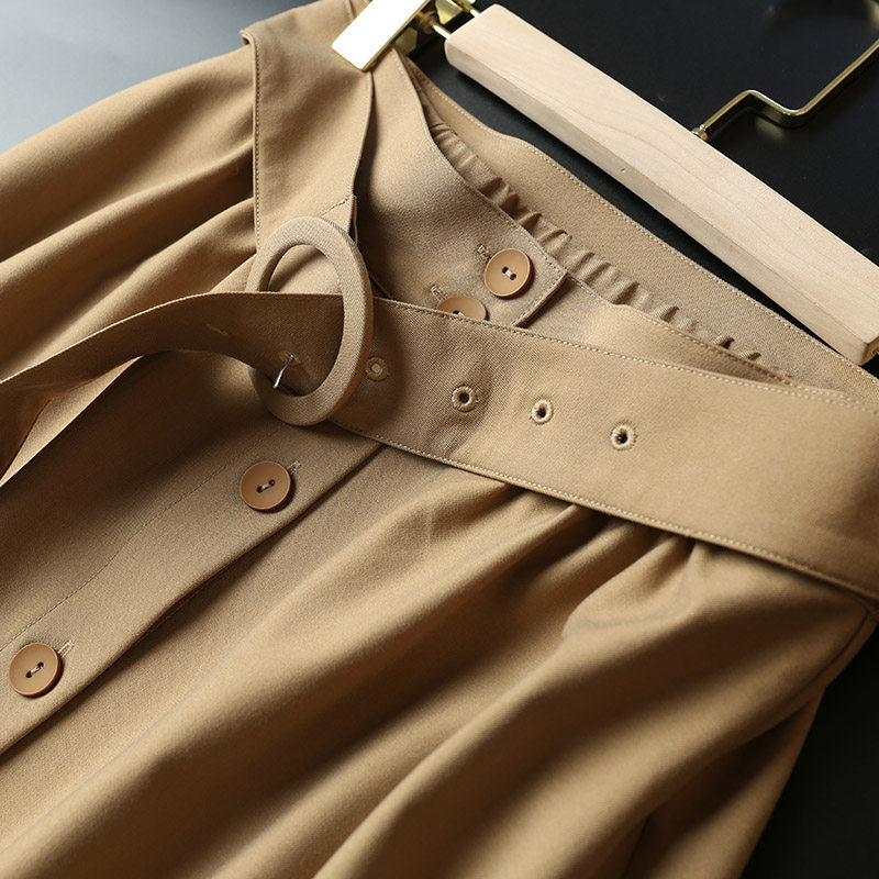 Fury Factory YUAN Single commuter Herbenwind A character umbrella dress High waist pure color Long half body dress Women Summer New