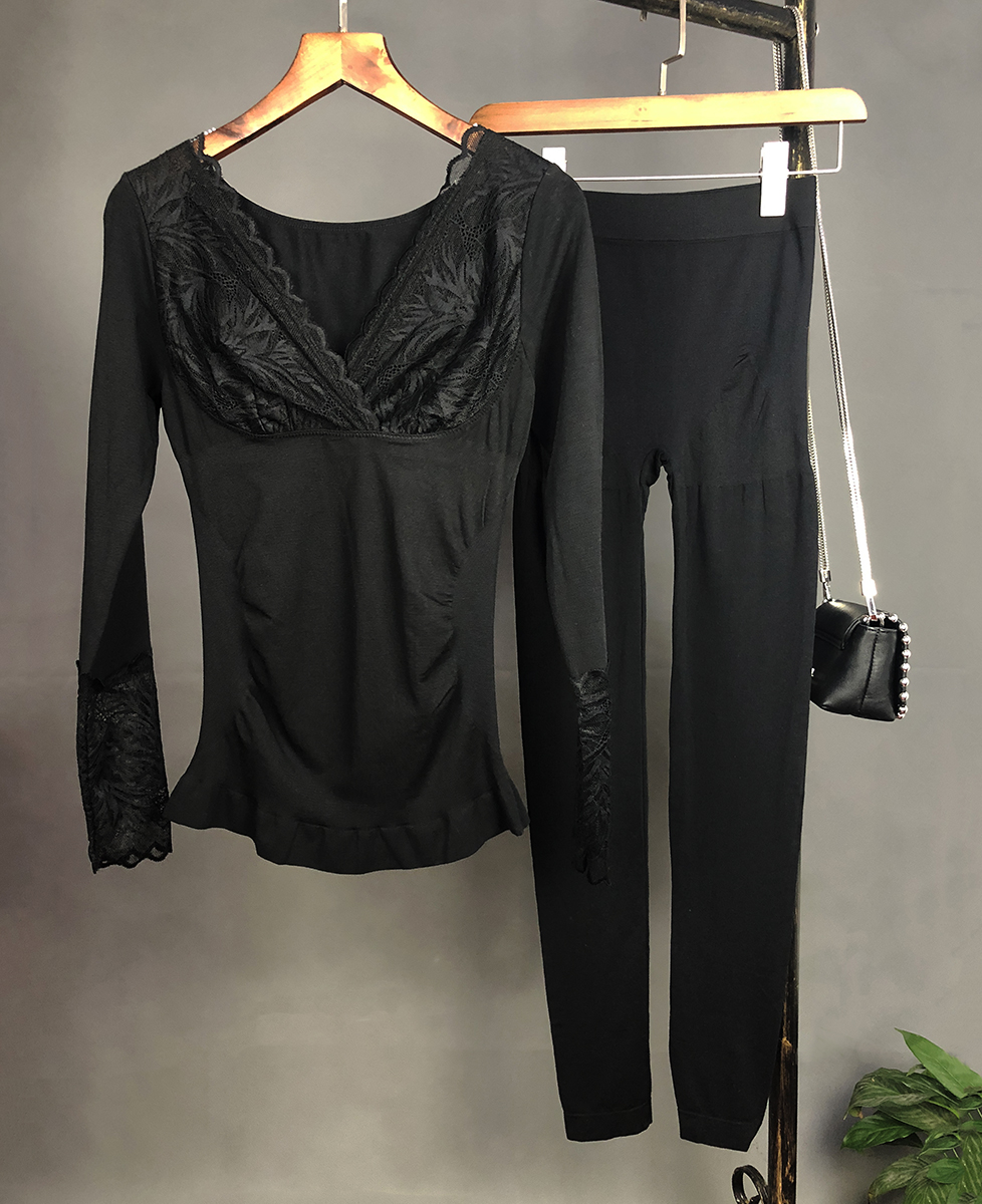 Mùa thu và mùa đông V-cổ body định hình body đồ lót nhiệt set đồ đáy quần áo sưởi ấm eo bằng sợi nữ Qiuyi Qiuku quần áo giữ nhiệt nữ trung niên