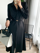 V-neck shirt dress womens autumn 2021 new design sense small early autumn temperament Hepburn style long skirt