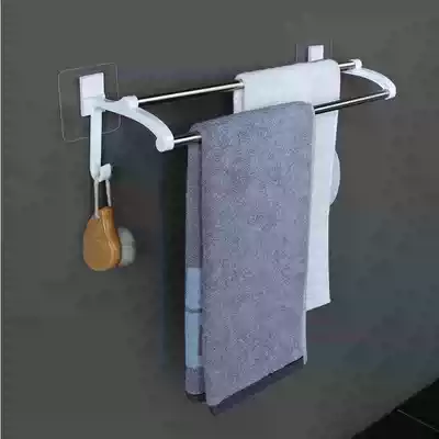 Towel rack-free bathroom adhesive room simple creative thickened stainless steel double pole bathroom rack bath towel rack