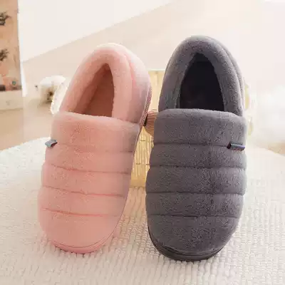 Women's cotton slippers shoelace heel bag foot bag heel indoor winter thick bottom with middle-aged and elderly men non-slip and warm