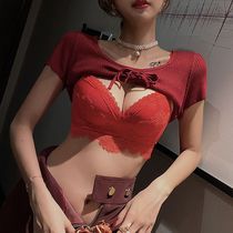 Close-up breast-red underwear female without steel ring aggregated adjustment small bra