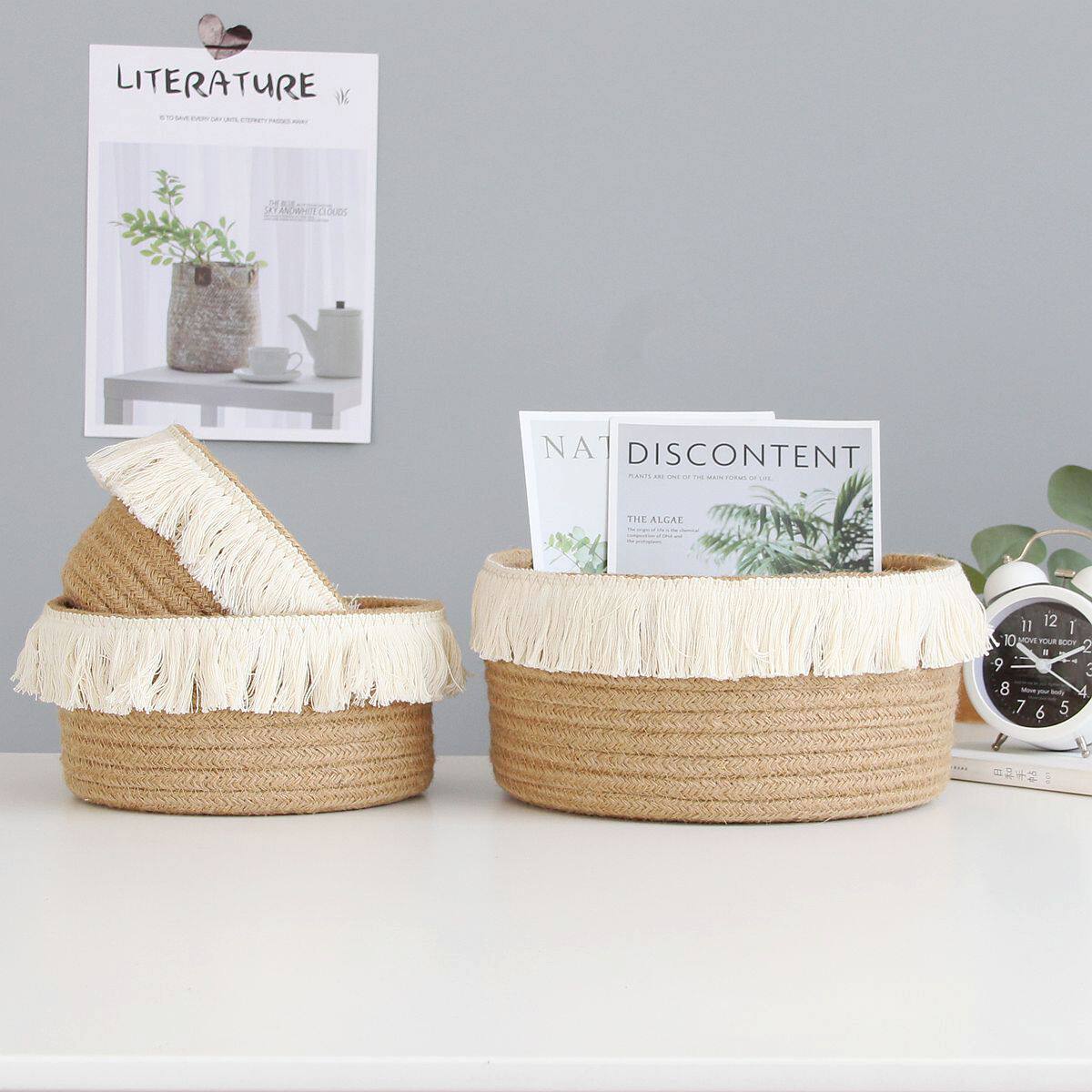 ins Nordic woven finishing basket jute storage basket home finishing box cotton thread miscellaneous logistics Su storage basket