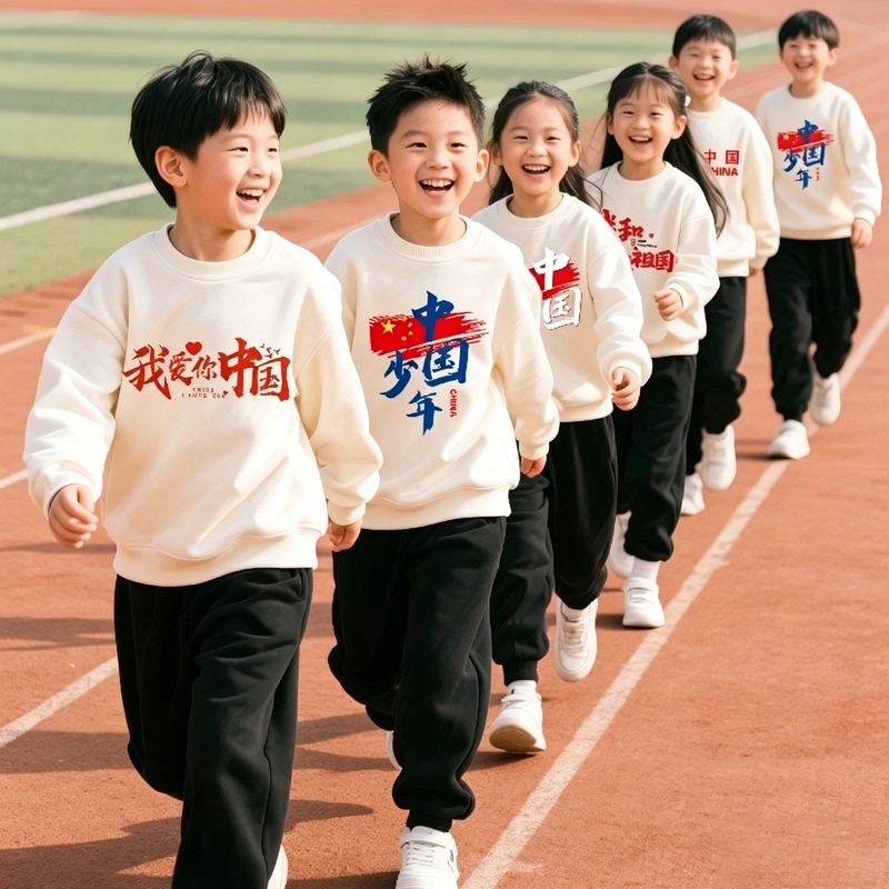 White Shirt and Black Pants Children's Performance Outfit, Elementary School Sports Meeting Class Uniform, Boys' and Girls' Sweatshirt Set, Autumn and Winter Style White Shirt and Black Pants Children's Performance Outfit, Elementary School Sports Meeting Class Uniform, Boys' and Girls' Sweatshirt Set, Autumn and Winter Style