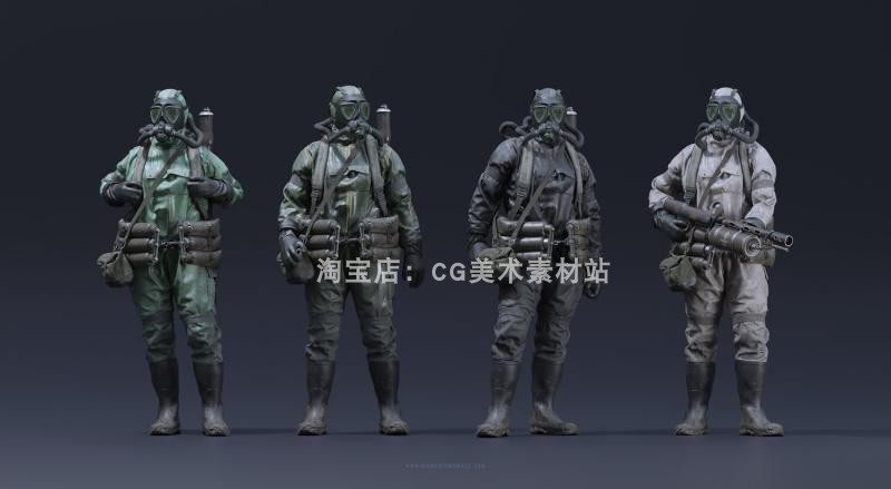 图片[2]-Blender/C4D生化服士兵防毒面具武装军事人物角色绑定3D模型素材-cg男孩