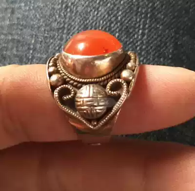 Agate ring Ancient agate ring Red agate ring with longevity agate ring Old agate ring