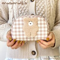 Mushroom Tun Japan Import Mocomocha Small Bear Plaid Plush Makeup Bag Grimmy Hand Grab A Bag