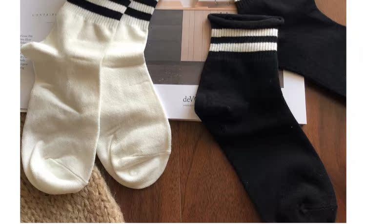 Hải quân gió hai thanh uốn cong màu rắn hoang dã vớ cotton cô gái vớ PS33 vớ da