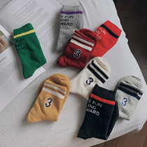 Pair of socks with shark pants Socks Female Midbarrel Socks Autumn winter outwear Chains nets Red Mesh Red sporting long barrel minimalist letters