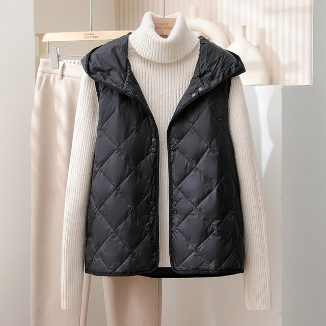 2024 New Down Vest Women's Vest Diamond Check Small Fragrance Style Short Hooded Loose Liner with Jacket