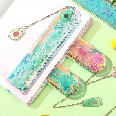 Oil quicksand book signature ruler cute laser girl ruler creative multi-functional student stationery scale