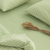 Day-series ab grid washed cotton three-four pieces of covered pure cotton set with dorm bed pint-bed linen bed linen bed