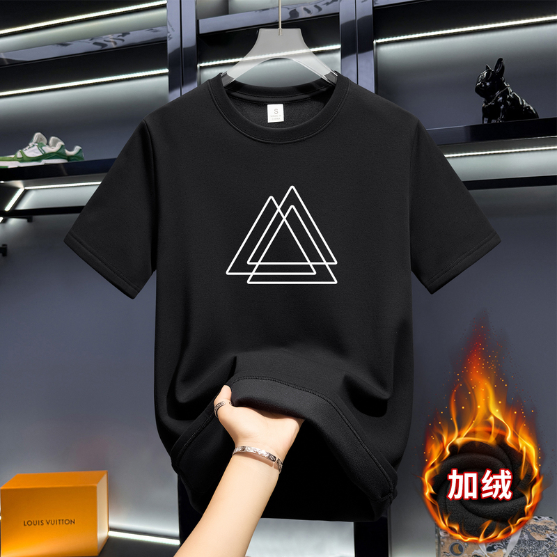 Trendy Men's Round Neck Short-Sleeved T-Shirt, New Spring and Autumn Style, Fleece-Lined, Large Size Half-Sleeve T-Shirt, Unisex Base Shirt, Winter Top Trendy Men's Round Neck Short-Sleeved T-Shirt, New Spring and Autumn Style, Fleece-Lined, Large Size Half-Sleeve T-Shirt, Unisex Base Shirt, Winter Top