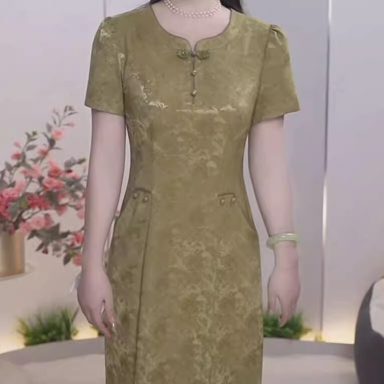 Perforated Floral Satin Improved Cheongsam Dress 2026 Summer New Women's Clothing Elegant Slimming New Chinese Style Dress