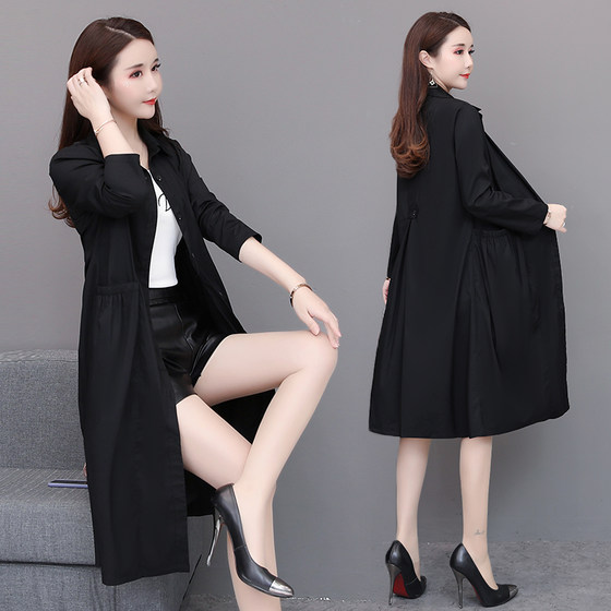 This year's popular Korean style loose spring coat for women 2023 new lightweight mid-length POLO collar over-the-knee windbreaker