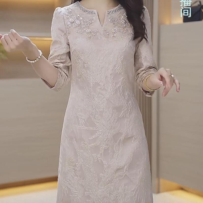 High-End Ice Bamboo Silk Dress 2026 Spring New Style Exquisite and Beautiful High-End Mid-Length Mother's Dress