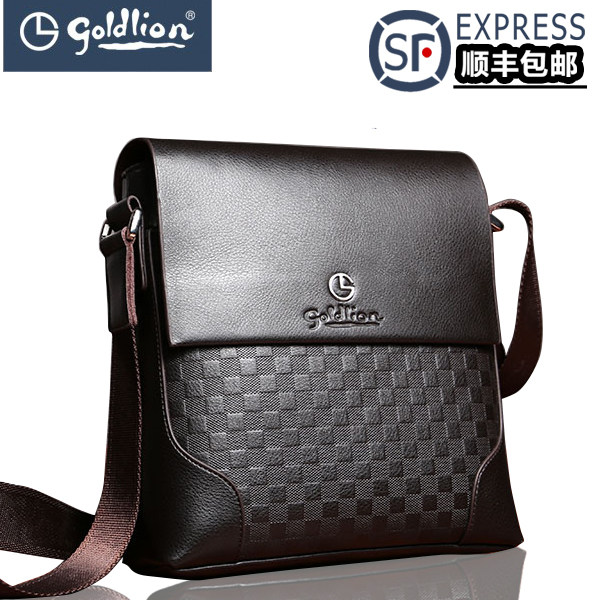 Famous brand men's bag genuine leather skew satchel with single shoulder bag business vertical style Shoulder Bag Bull Leather Briefcase Hanging Bag