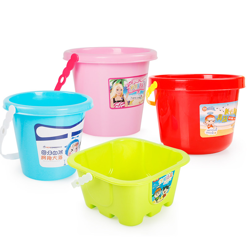 Children's beach toy suit plastic bucket big number single barrel baby play water to play sand seaside fish plus thick buckets
