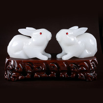 Natural zodiac white jade rabbit Feng Shui swing piece Home Living room Desktop Ornament Hospitality and Idea Cute Birthday Gift