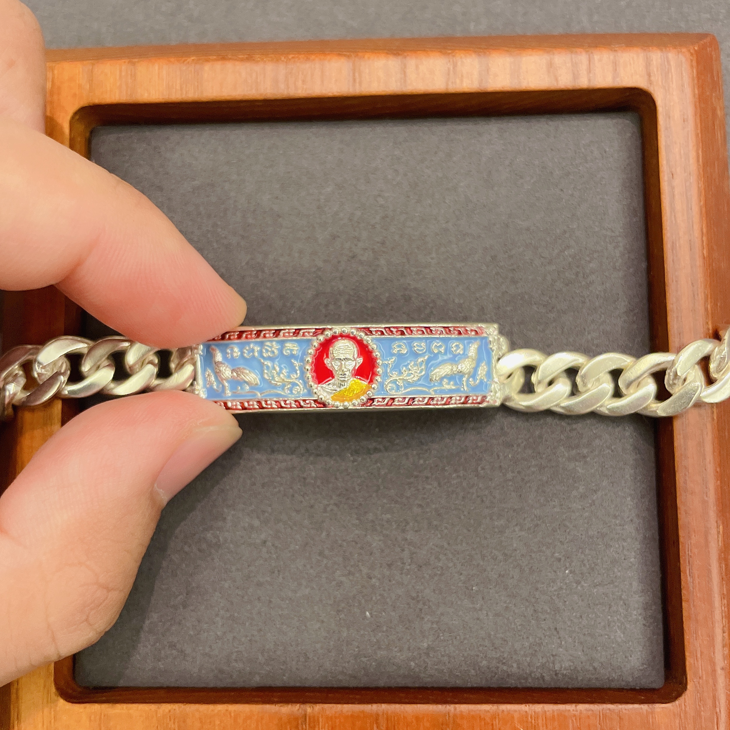 Thailand's Buddhist truffle truffle 2563 self-light blue pure silver handmade