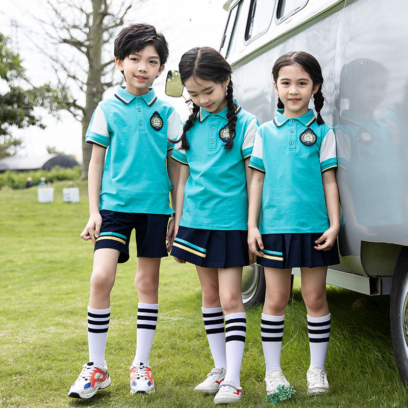 Summer primary school uniforms Customized Kindergarten Garden Uniform Summer Pure Cotton Class Clothing Customised Children Polo Shirt Shorts Suit