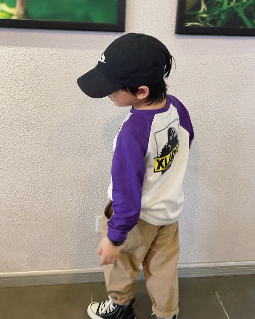 Japanese orangutan letter printing purple raglan sleeves long-sleeved cotton T-shirt 22 years new autumn boys and girls children
