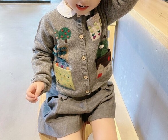 Japanese imperial fam wool cashmere handmade sweater cardiovert embroidery 22 years autumn winter new pint boy girl child