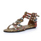 2022 Spring and Summer New Style Bohemian Sandals Flat Heel Gem Beaded Zipper Open Toe Ethnic Style Women's Shoes