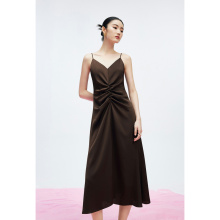 MandyZhang's high-end design with drawstring suspender dress for women's summer new vacation style pleated long skirt