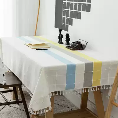 Nordic Japanese cotton linen solid color waterproof tablecloth fabric dining table coffee table modern minimalist TV cabinet cover cloth lace