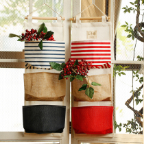 Nordic simple storage bag hanging bag wall hanging door rear dormitory cotton linen fabric washable storage bag bedside hanging