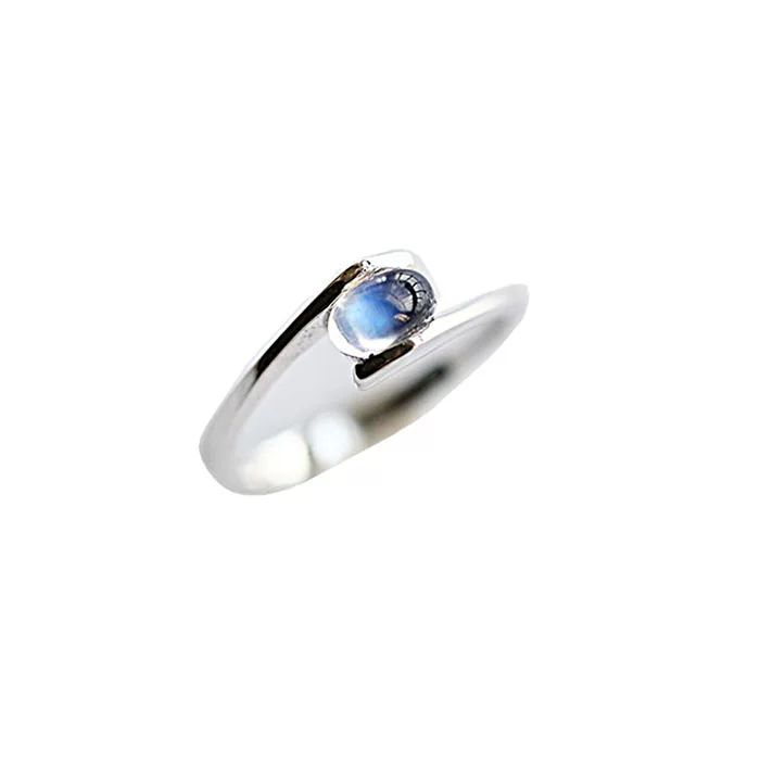 Organic ring with stone, platinum gemstone for ring, moonstone, silver 925 sample