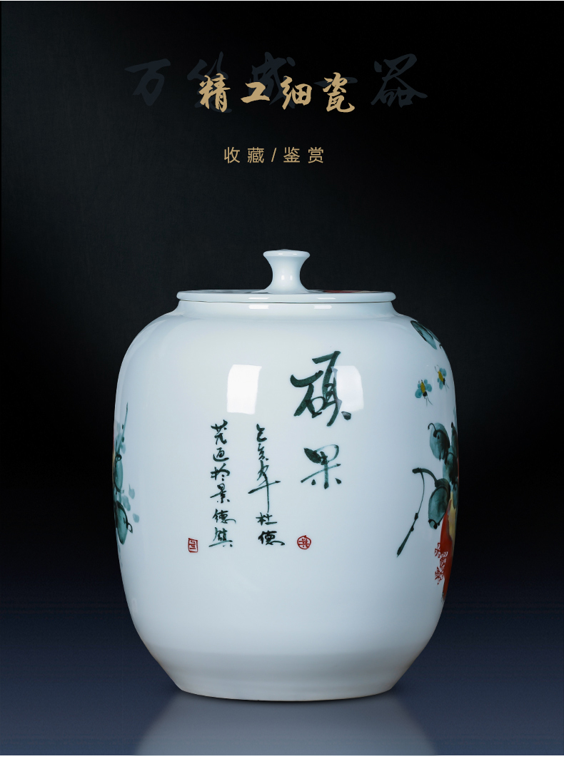 Jingdezhen ceramics hand - made caddy fixings large seal storage jar pu 'er tea cake tin, the seventh, peulthai the barrel with cover