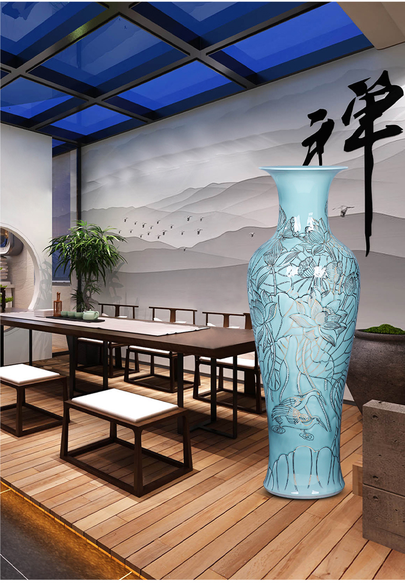 Jingdezhen ceramics anaglyph hand - made paint floor large vases, large sitting room adornment is placed gifts of new Chinese style