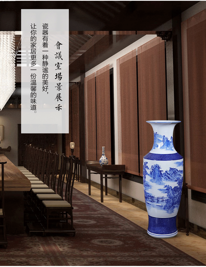 Jingdezhen landing big large porcelain vase ceramics high blue and white porcelain vases son sitting room adornment of Chinese style hotel