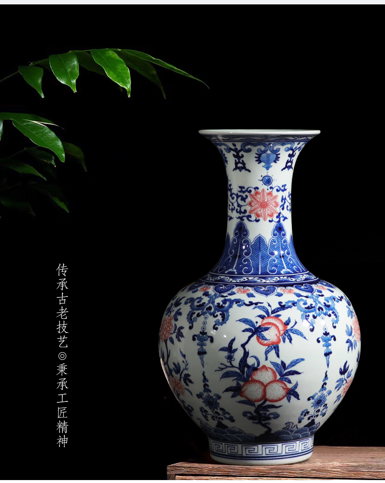 Jingdezhen ceramic vase furnishing articles flower arranging archaize sitting room both ears of blue and white porcelain vases, new Chinese style household decorations