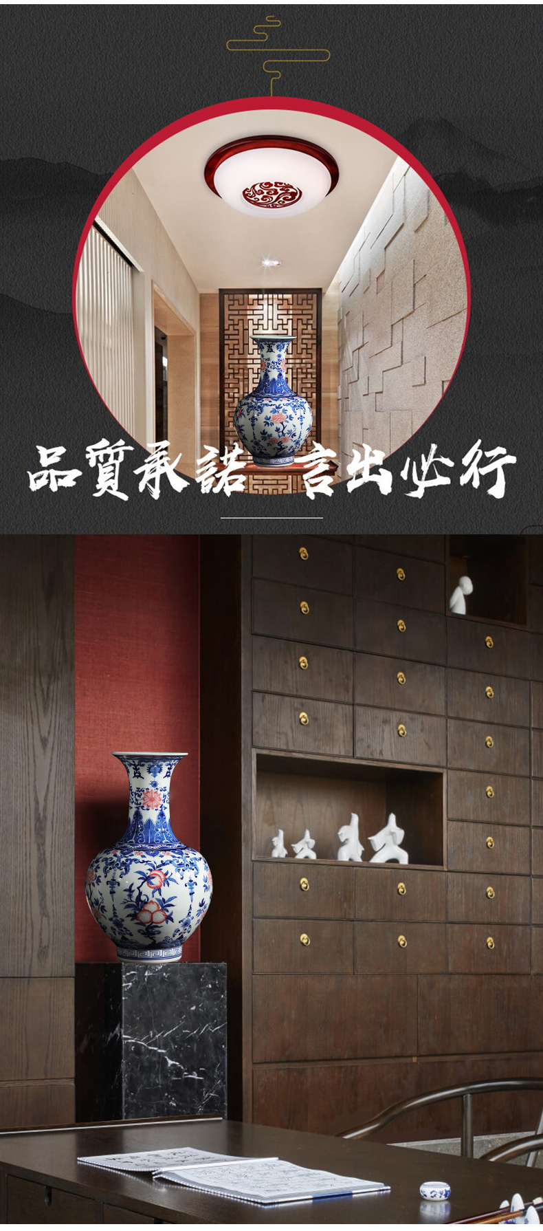 Jingdezhen ceramic vase furnishing articles flower arranging archaize sitting room both ears of blue and white porcelain vases, new Chinese style household decorations