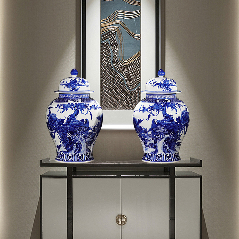 Jingdezhen ceramics hand - made of blue and white porcelain vase general storage jar jar of furnishing articles of the new Chinese style household ornaments