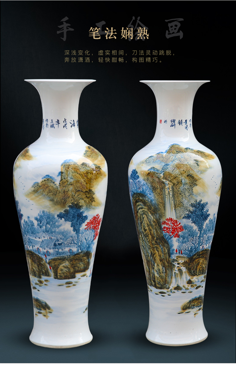 Jingdezhen ceramic vase landed a large porcelain hand - made of new Chinese style living room furnishing articles of blue and white porcelain hotel decoration