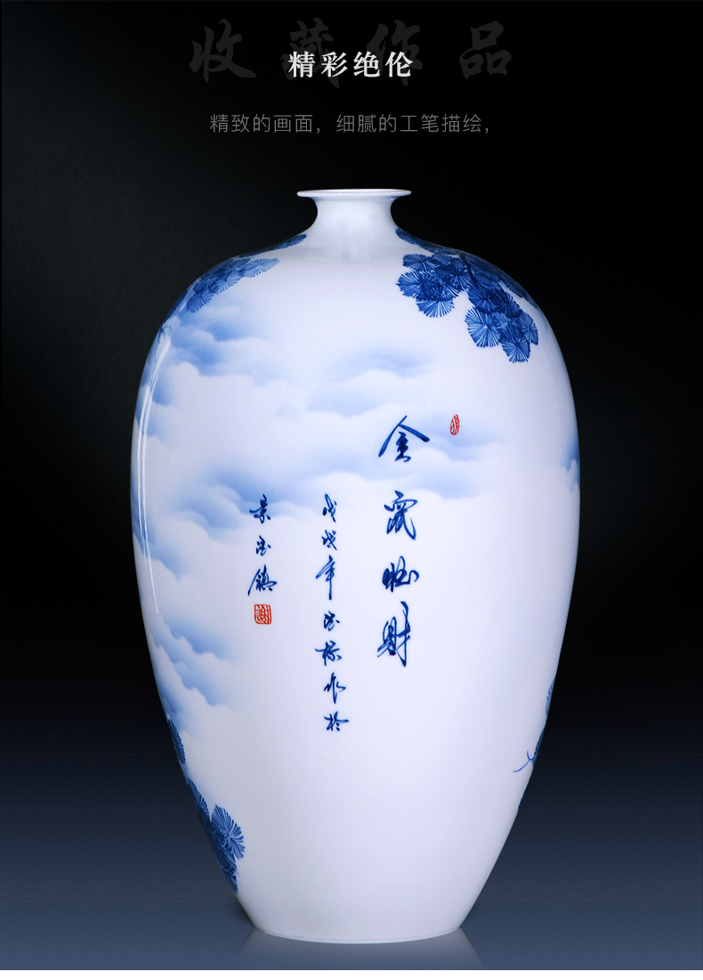 Jingdezhen ceramics hand - made of blue and white porcelain vases, flower arrangement furnishing articles of new Chinese style living room TV ark, home decoration